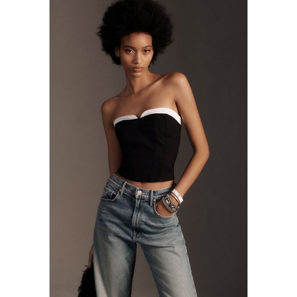 Maeve by Anthropologie Black Cotton Canvas Strapless Cropped Tube Top M